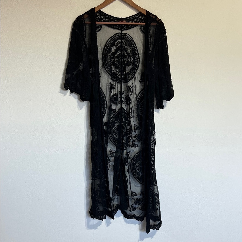 Shyanne Black Sheer Lace Duster Vest